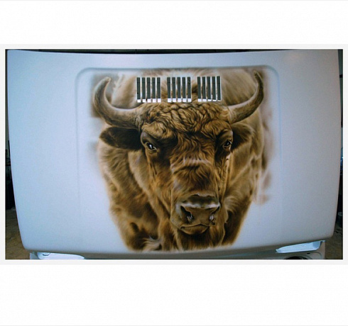 Бык буйвол аэрография винилография наклейки на капот авто