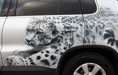 Оклейка дверей машины изображением животного леопарда
