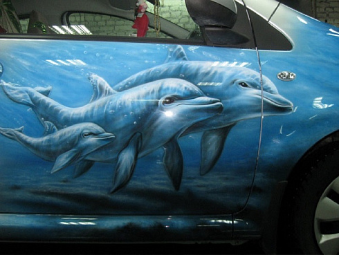 Дельфины аэрография винилография на авто