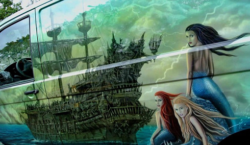 Изображение Русалки на машину аэрография винилография
