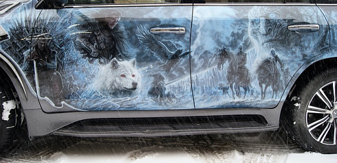 Аэрография Игра Престолов на двери машины