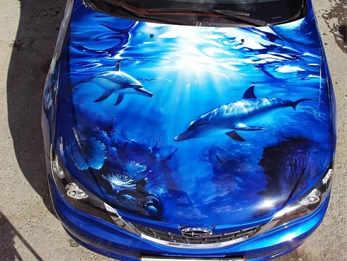 Дельфины на авто аэрография пленкой на капот машины