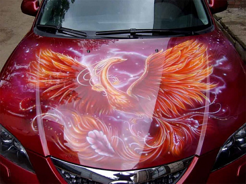 Аэрография винилография Жар птица Феникс на авто