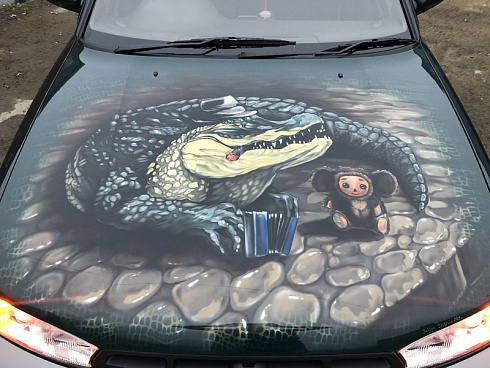 Аллигатор крокодил рисунок аэрография винилография наклейка на авто