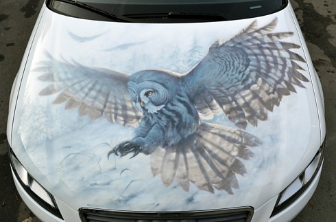 Винилография аэрография на авто на капот рисунок сова