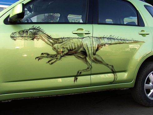 Динозавр на авто наклейка на двери