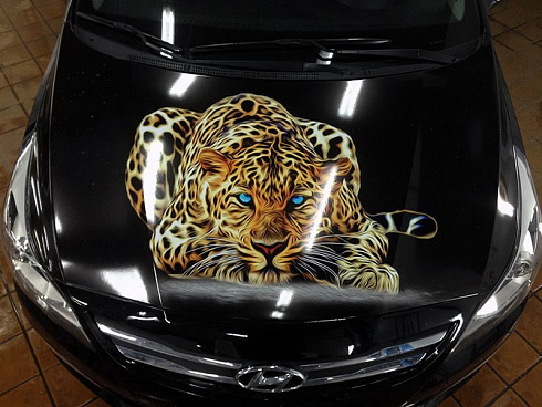 Картина леопарда на капот машины оклейка в Москве