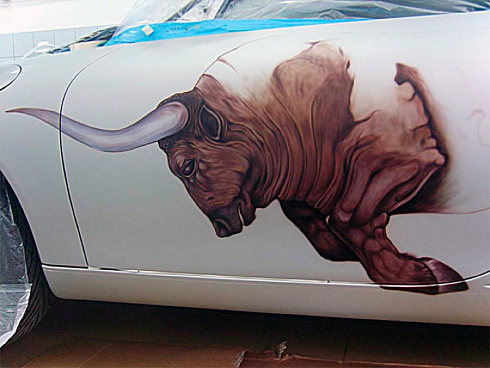 Бык буйвол аэрография винилография наклейки на дверь авто
